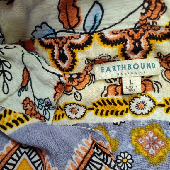 Earthbound Trading Co. Women's L Large Button Up Shirt Blouse Viscose India - Picture 2 of 7